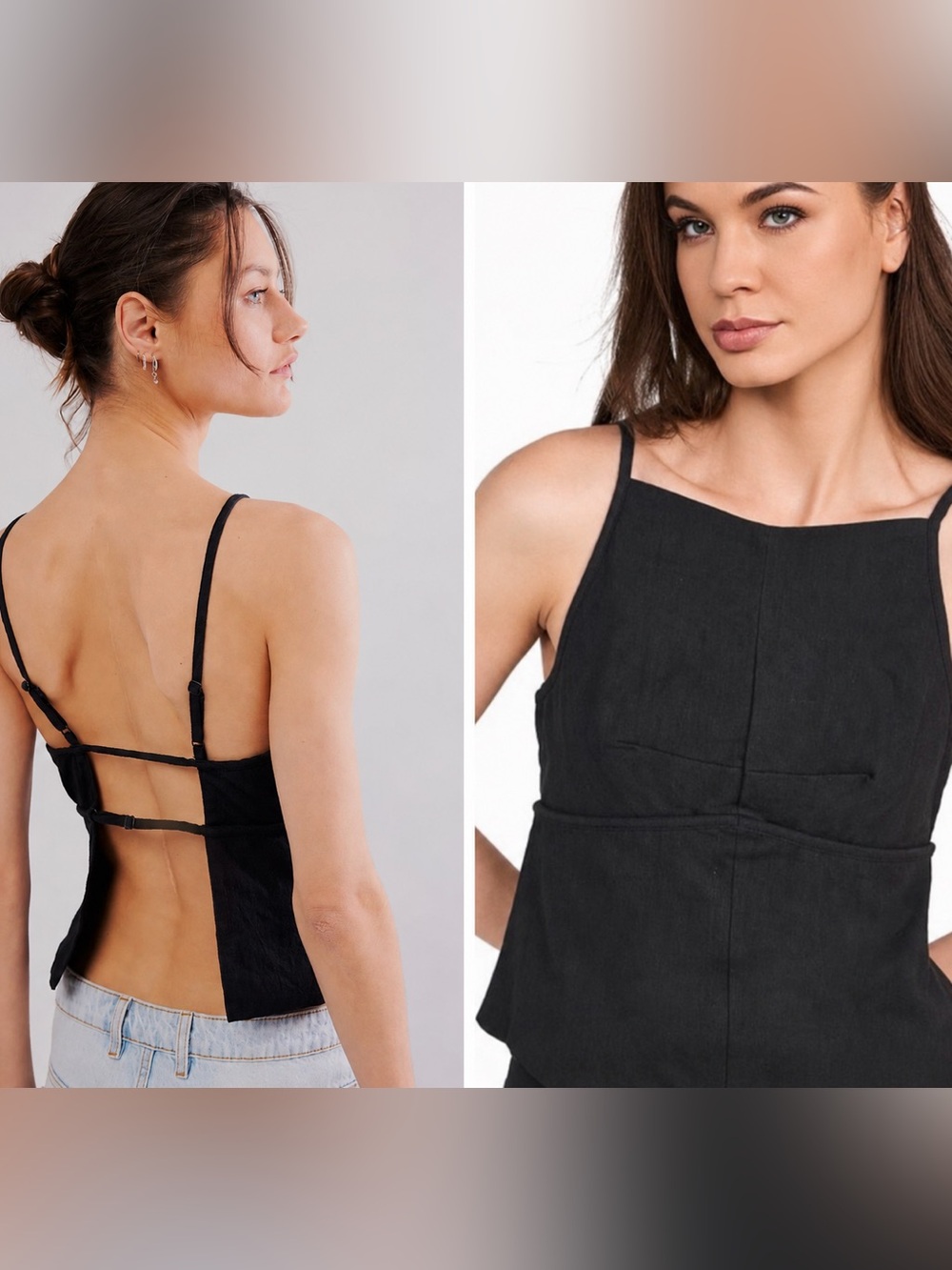 Free People James Top L Black NWT $78 Tie Back Halter Square Neck Cotton Blend